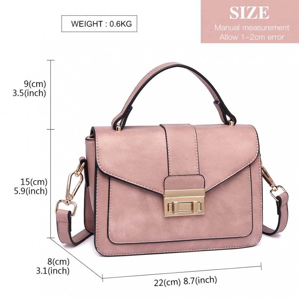 LB2033 - MISS LULU LEATHER LOOK MIDI HANDBAG - PINK