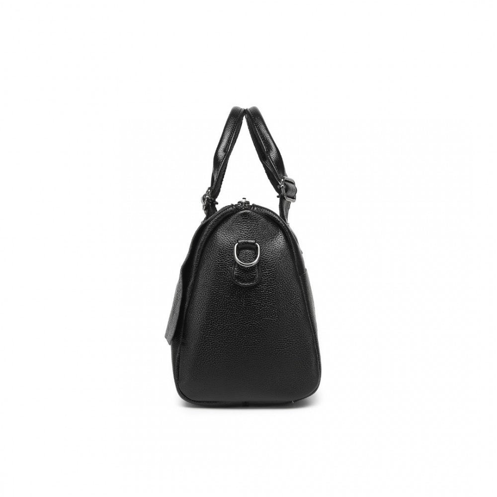 L2332 - MISS LULU PERFECT FUSION OF GENUINE AND PU LEATHER WOMEN'S TOTE CROSSBODY BAG - BLACK