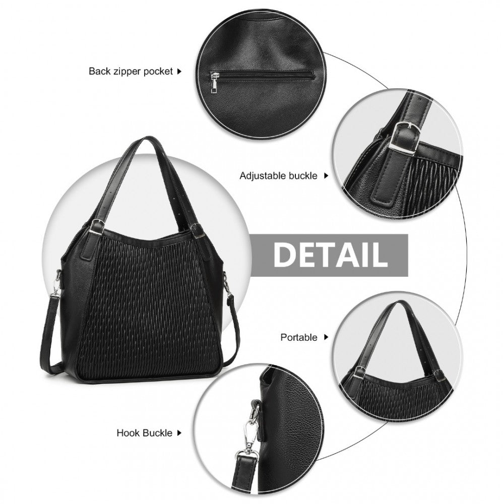 LB2317 - MISS LULU CASUAL SHOULDER BAG WITH STYLISH PLEATED DESIGN - BLACK