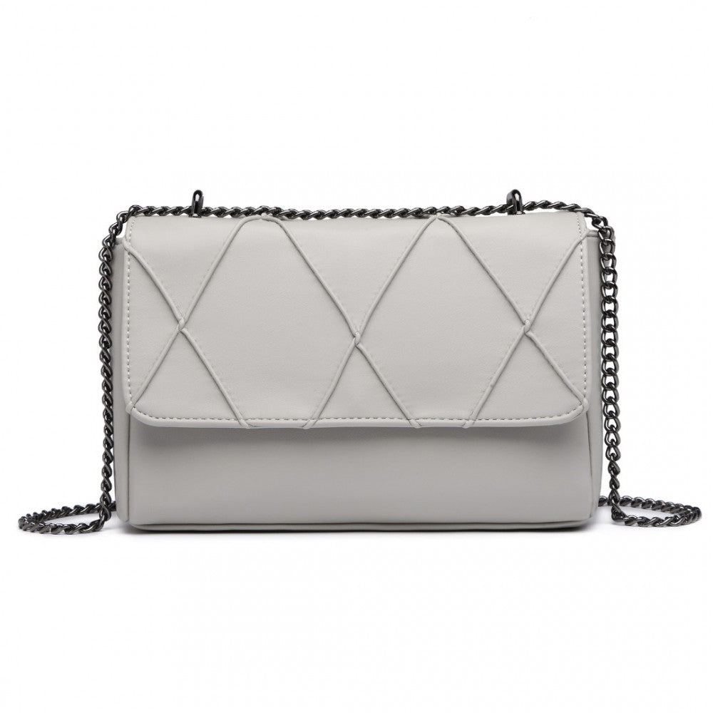 LH2253 - MISS LULU RHOMBUS FLAP CHAIN SHOULDER BAG - GREY