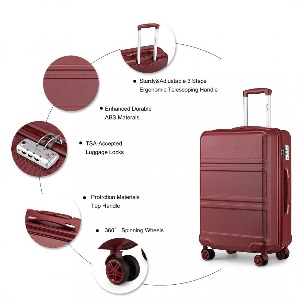 K1871-1L - KONO ABS 28 INCH SCULPTED HORIZONTAL DESIGN SUITCASE - BURGUNDY