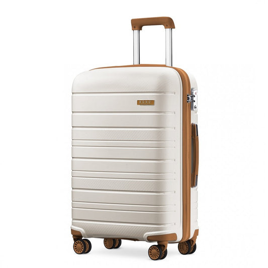 K2091L - KONO 24 INCH MULTI TEXTURE HARD SHELL PP SUITCASE - CLASSIC COLLECTION - CREAM