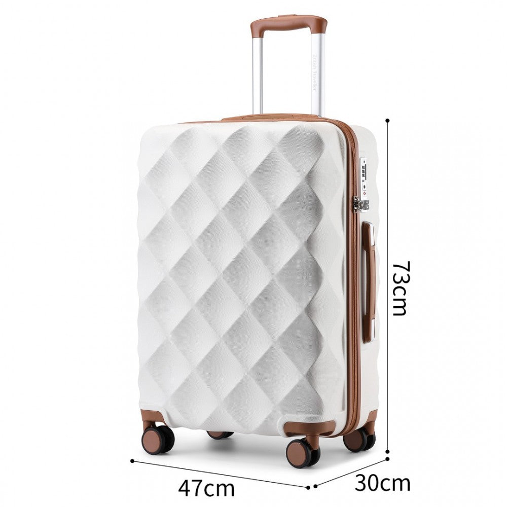 K2395L - BRITISH TRAVELLER 28 INCH ULTRALIGHT ABS AND POLYCARBONATE BUMPY DIAMOND SUITCASE WITH TSA LOCK - CREAM