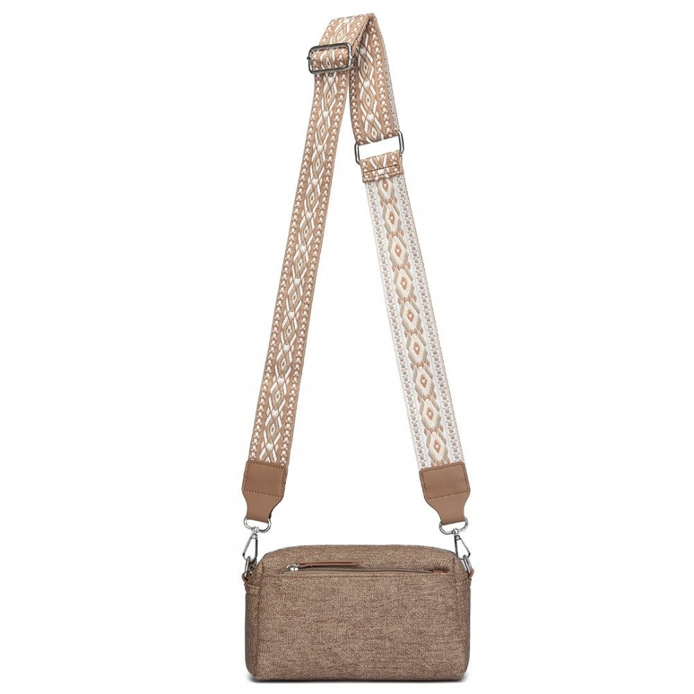 LH2410 - MISS LULU ETHNIC JACQUARD STRAP WATER-RESISTANT CROSSBODY BAG - BROWN