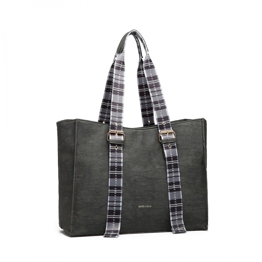 LH1924 - MISS LULU PLAID TARTAN STRAP SHOULDER BAG - GREY