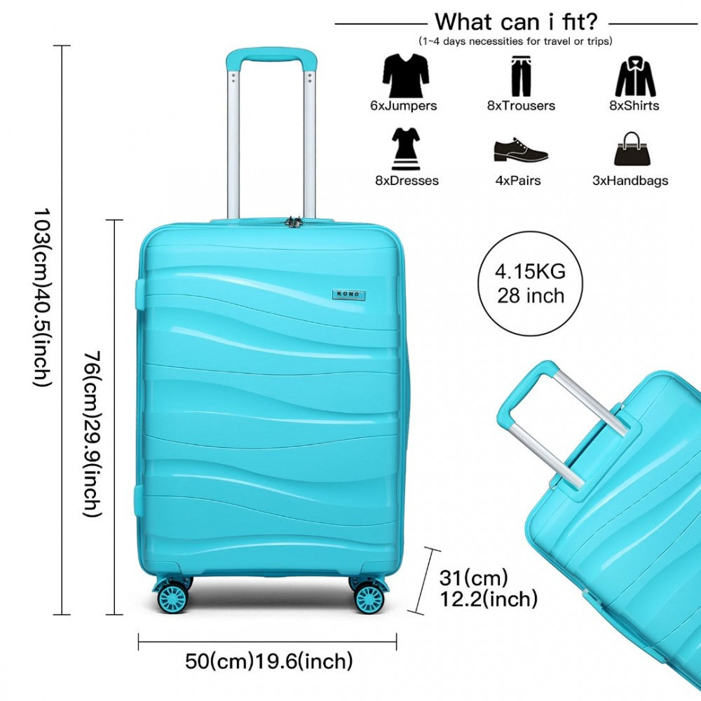 K2094L - KONO 28 INCH LIGHTWEIGHT POLYPROPYLENE HARD SHELL SUITCASE WITH TSA LOCK - BLUE