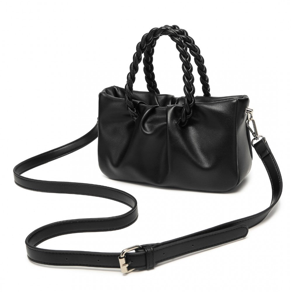 LB2368 - MISS LULU ELEGANT PU LEATHER BRAIDED HANDLE CROSS BODY BAG - BLACK