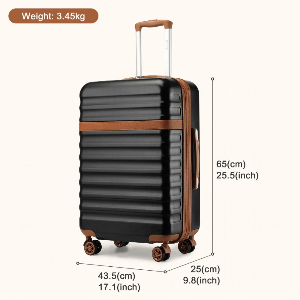 KSK2484 - KONO 24 INCH EXPANDABLE LIGHTWEIGHT HARD SHELL ABS+PC CHECK-IN SUITCASE WITH TSA LOCK IDEAL FOR EXTENDED TRIPS AND SECURE TRAVEL - BLACK AND BROWN