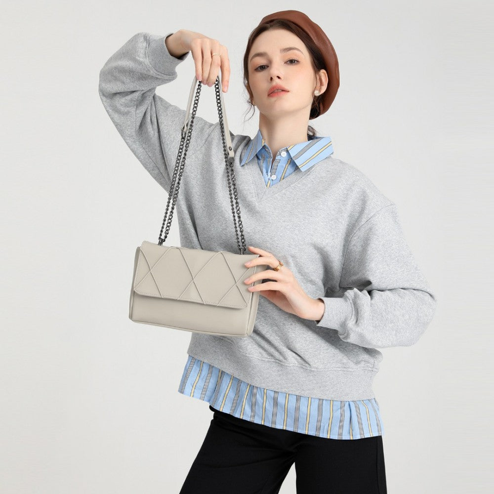 LH2253 - MISS LULU RHOMBUS FLAP CHAIN SHOULDER BAG - GREY