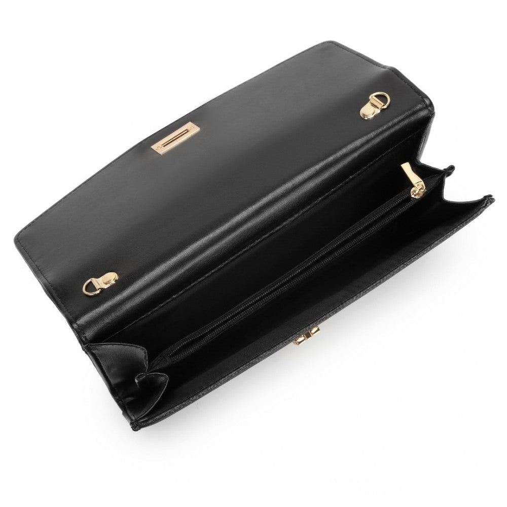 LP2219 - MISS LULU ELEGANT FLAP CLUTCH LEATHER CHAIN EVENING BAG - BLACK