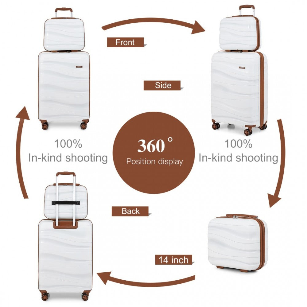 K2094L - KONO 14/20 INCH LIGHTWEIGHT POLYPROPYLENE HARD SHELL 2 PIECE SUITCASE SET WITH TSA LOCK AND VANITY CASE - CREM