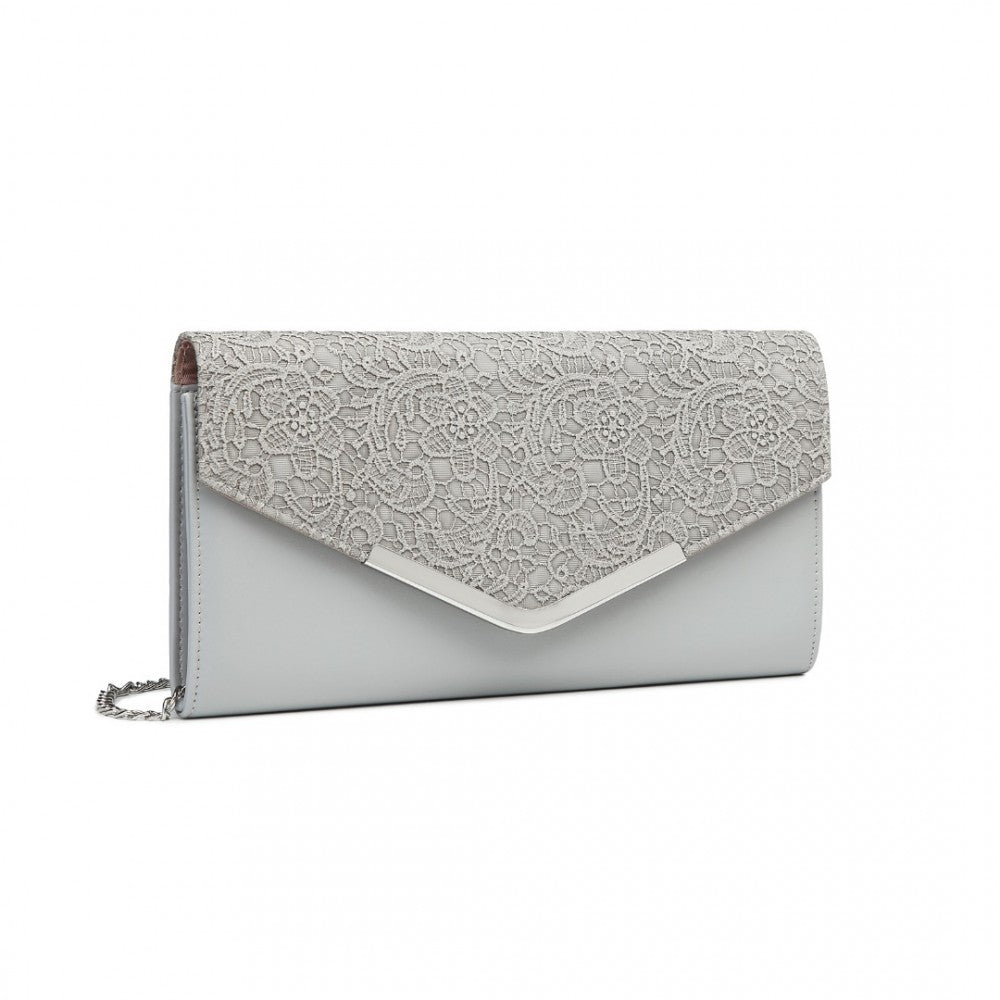 LP2312 - MISS LULU LACE ENVELOPE FLAP CLUTCH EVENING BAG - GREY