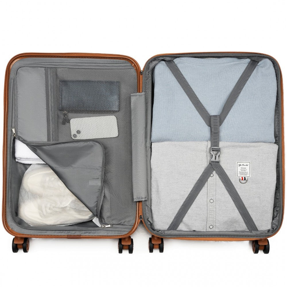 KSK2484 - KONO 24 INCH EXPANDABLE LIGHTWEIGHT HARD SHELL ABS+PC CHECK-IN SUITCASE WITH TSA LOCK IDEAL FOR EXTENDED TRIPS AND SECURE TRAVEL - GREY AND BROWN