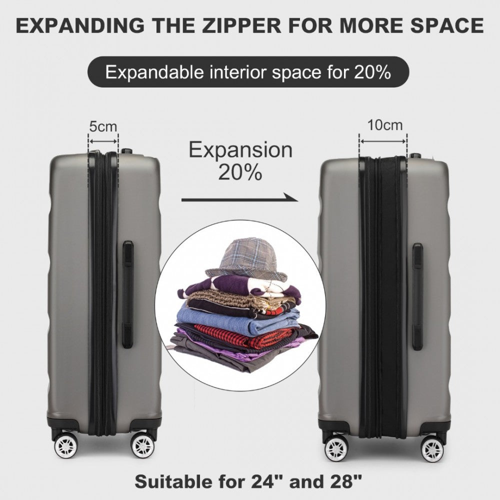 KSK2482 - KONO 24 INCH EXPANDABLE HORIZONTAL ENGRAVED HARD SHELL ABS+PC CHECK-IN SUITCASE WITH TSA LOCK - GREY - The Baggage Shop
