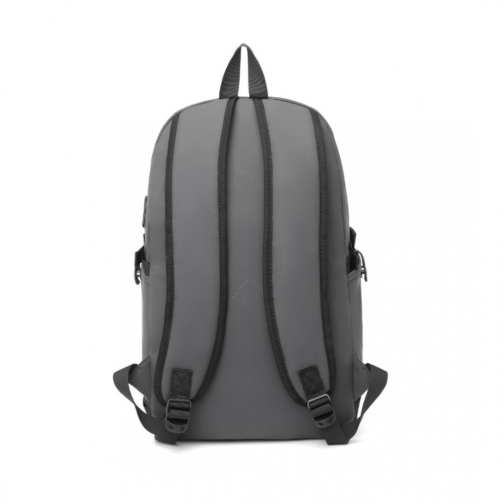 EM2349 - KONO PVC COATED WATER-RESISTANT TECH BACKPACK WITH USB CHARGING PORT - GREY