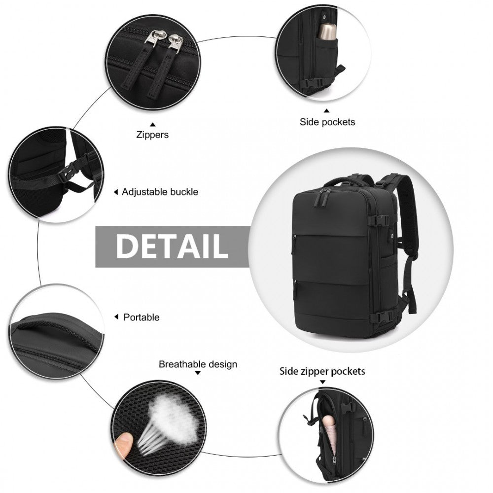 EQ2344 - KONO MULTI-FUNCTIONAL BREATHABLE TRAVEL BACKPACK WITH USB CHARGING PORT AND SEPARATE SHOE COMPARTMENT - BLACK