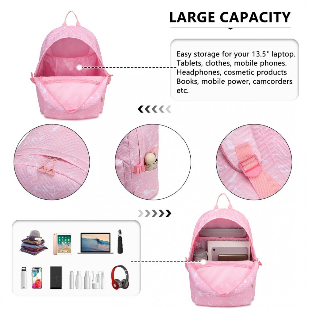 EQ2361 - KONO WATER-RESISTANT SCHOOL BACKPACK WITH SECURE LAPTOP COMPARTMENT - PINK