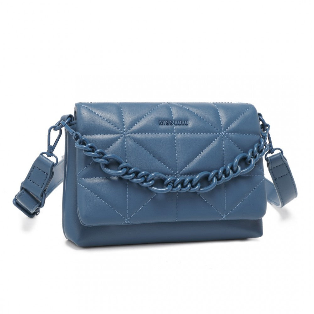 LG2318 - MISS LULU CHIC QUILTED SHOULDER BAG WITH CHAIN STRAP - BLUE