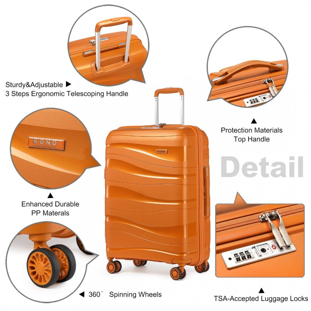 K2094L - KONO 28 INCH LIGHTWEIGHT POLYPROPYLENE HARD SHELL SUITCASE WITH TSA LOCK - ORANGE