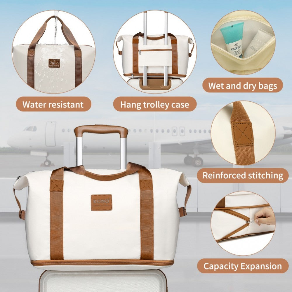 K1871-1L+EA2212 - KONO ABS 4 WHEEL SUITCASE SET WITH VANITY CASE AND WEEKEND BAG AND TOILETRY BAG - CREAM