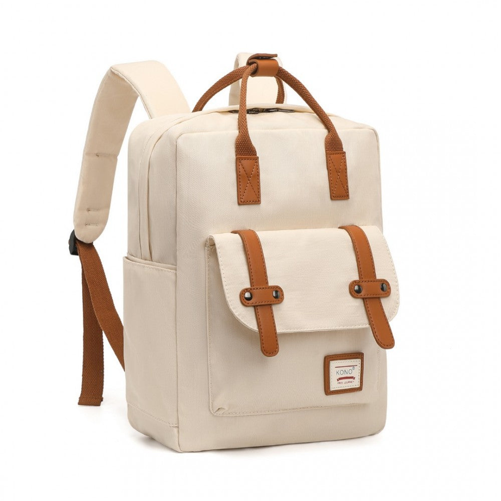 EB2211 - KONO CASUAL DAYPACK LIGHTWEIGHT BACKPACK TRAVEL BAG - BEIGE AND BROWN