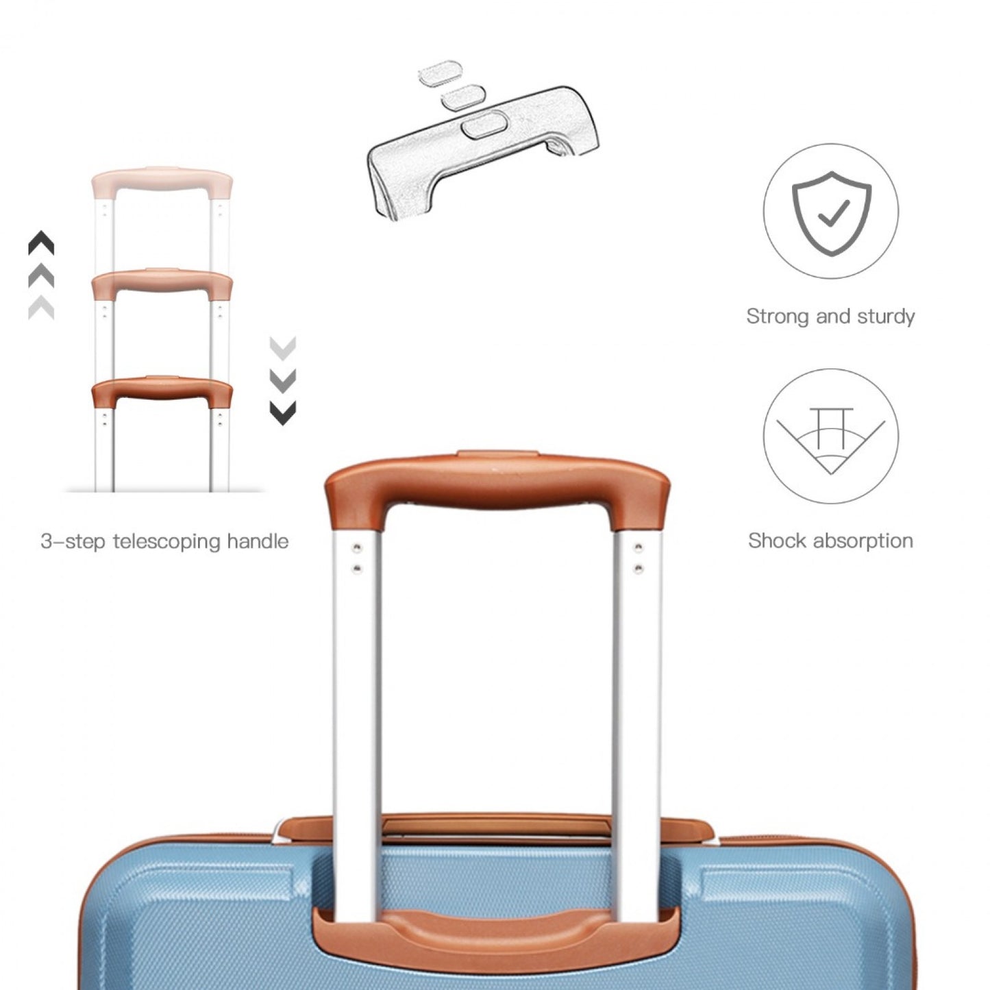 K1871-1L - KONO ABS 20 INCH SCULPTED HORIZONTAL DESIGN CABIN LUGGAGE - GRAYISH BLUE AND BROWN - The Baggage Shop
