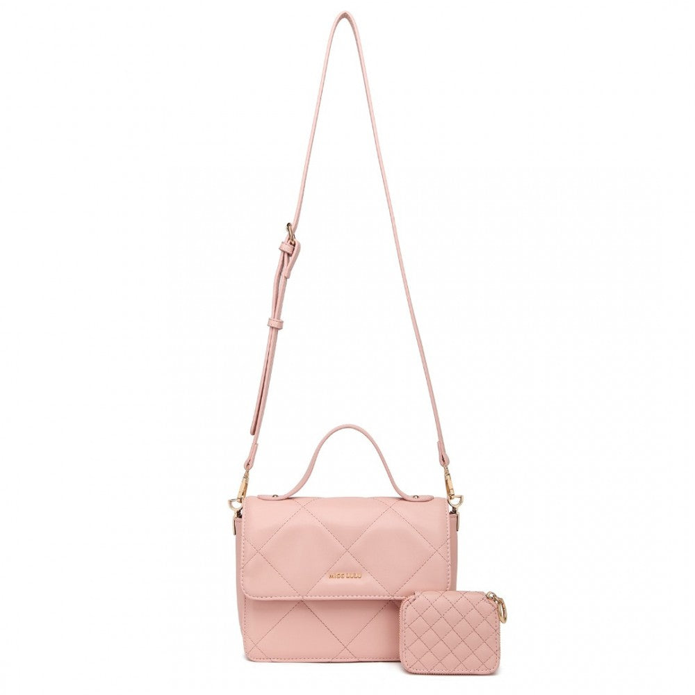 LT2201 - MISS LULU DIAMOND QUILTED LEATHER CHAIN SHOULDER BAG - PINK