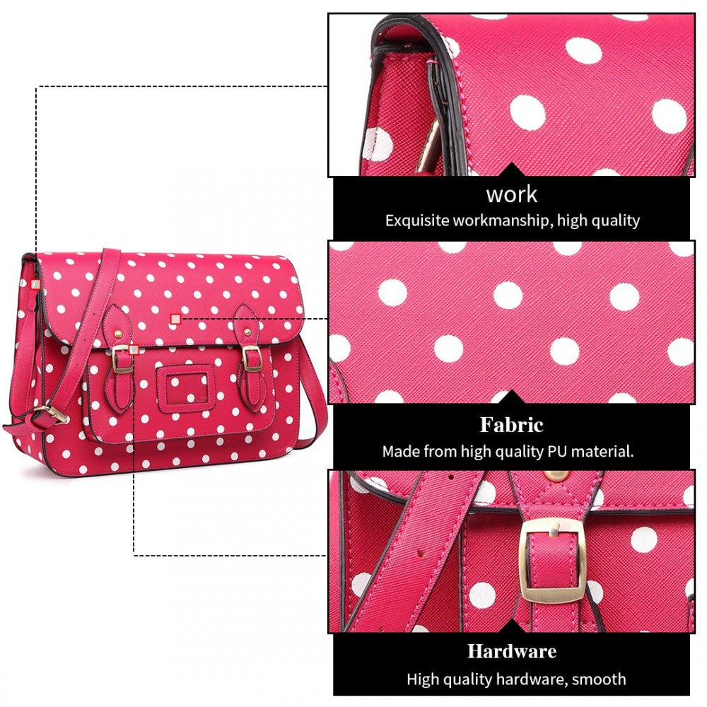 LT1665D2 - MISS LULU POLKA DOT LEATHER LOOK SCHOOL WORK SATCHEL PINK