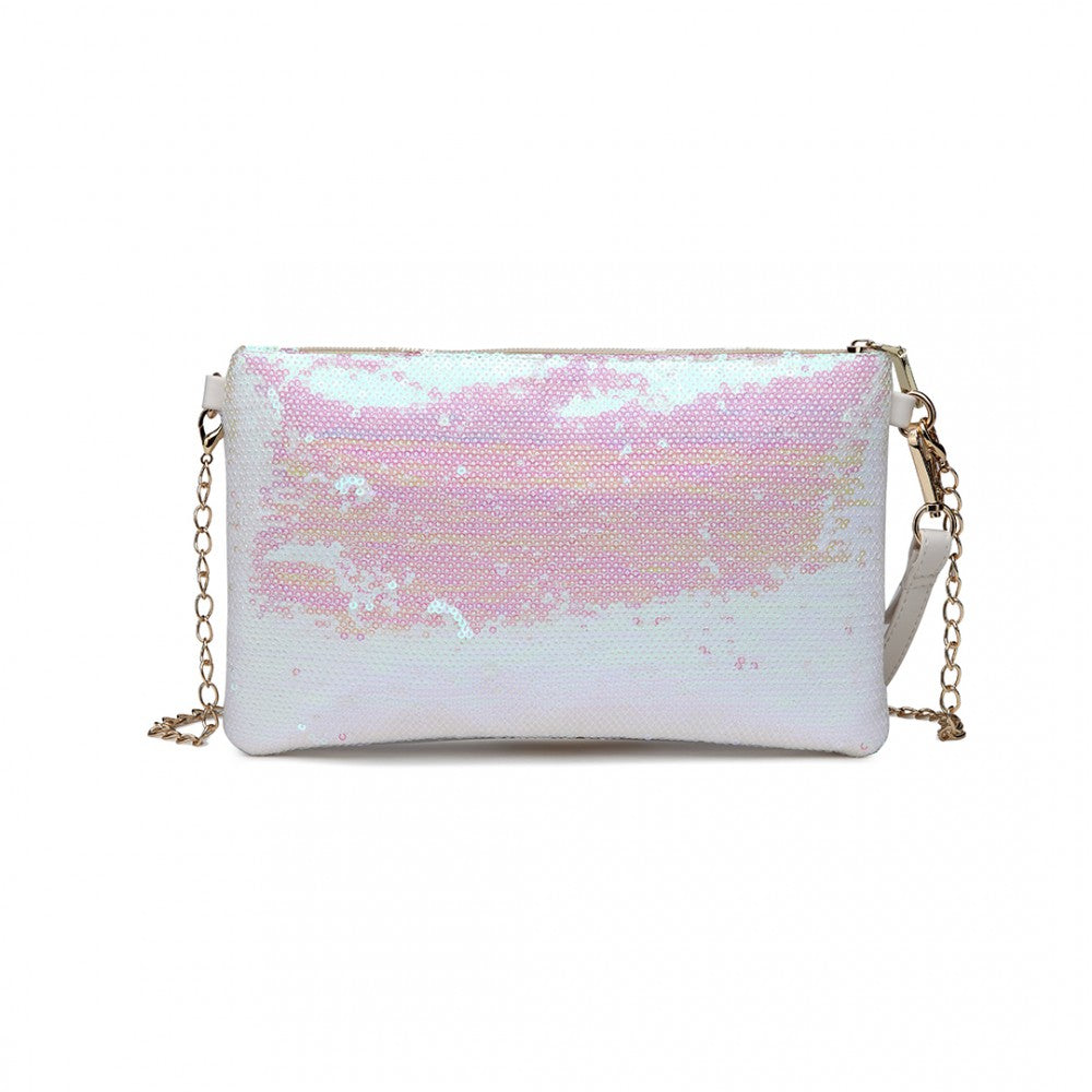 LH1765 - MISS LULU SEQUINS CLUTCH EVENING BAG - WHITE