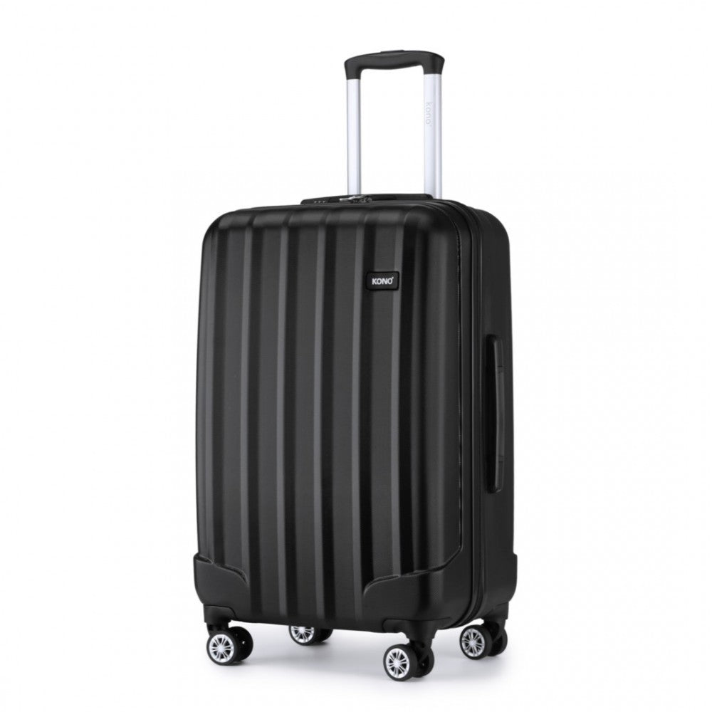 K1773-1L - KONO 28 INCH STRIPED ABS HARD SHELL LUGGAGE WITH 360-DEGREE SPINNER WHEELS - BLACK