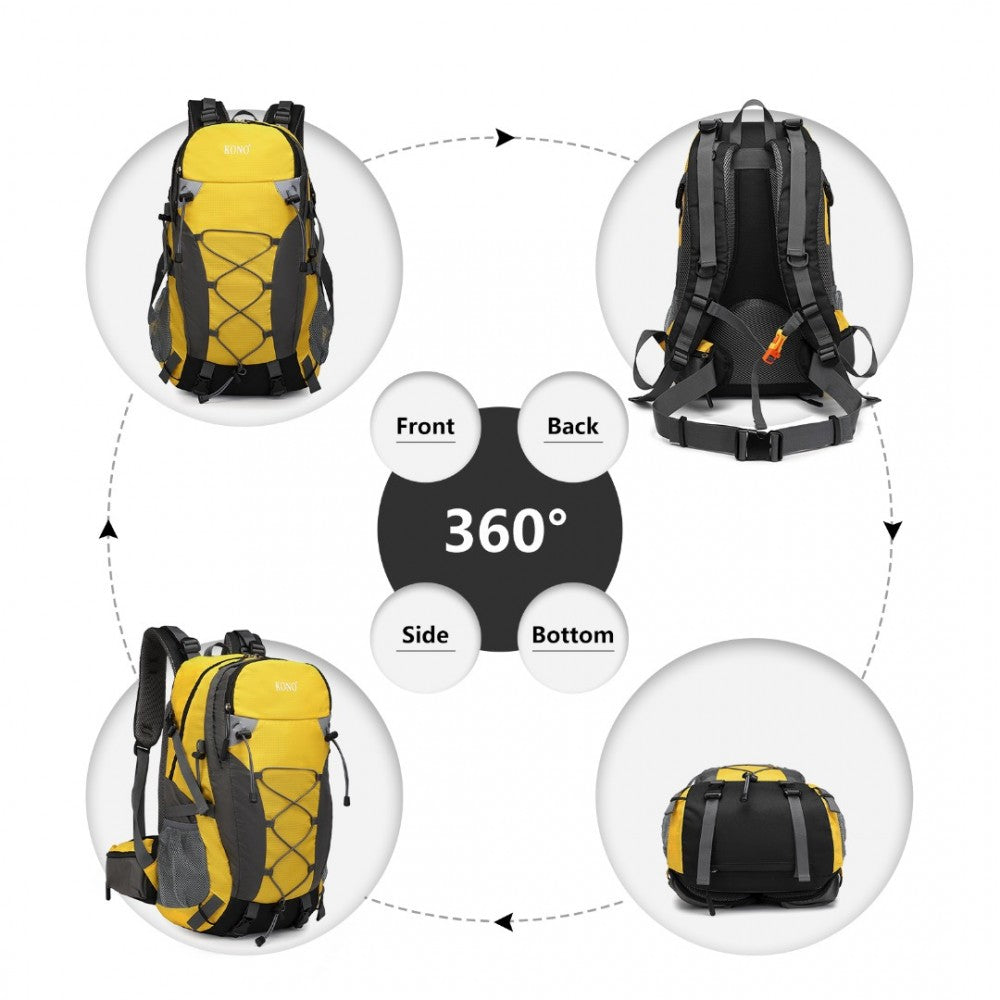 EQ2238 - KONO MULTI FUNCTIONAL OUTDOOR HIKING BACKPACK WITH RAIN COVER - YELLOW