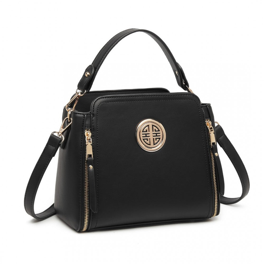 LB2126 - MISS LULU LEATHER LOOK PRACTICAL CROSSBODY BAG - BLACK