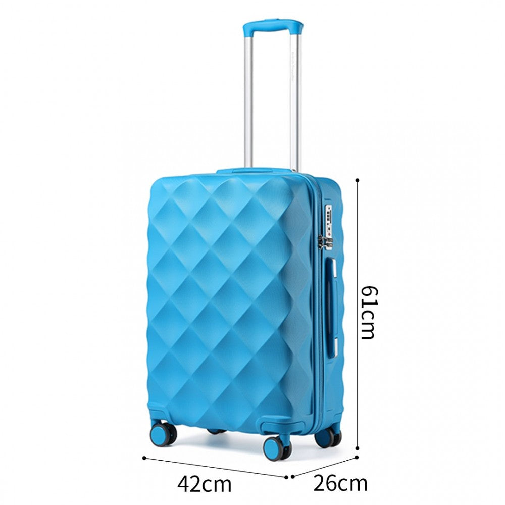 K2395L - BRITISH TRAVELLER 24 INCH ULTRALIGHT ABS AND POLYCARBONATE BUMPY DIAMOND SUITCASE WITH TSA LOCK - BLUE