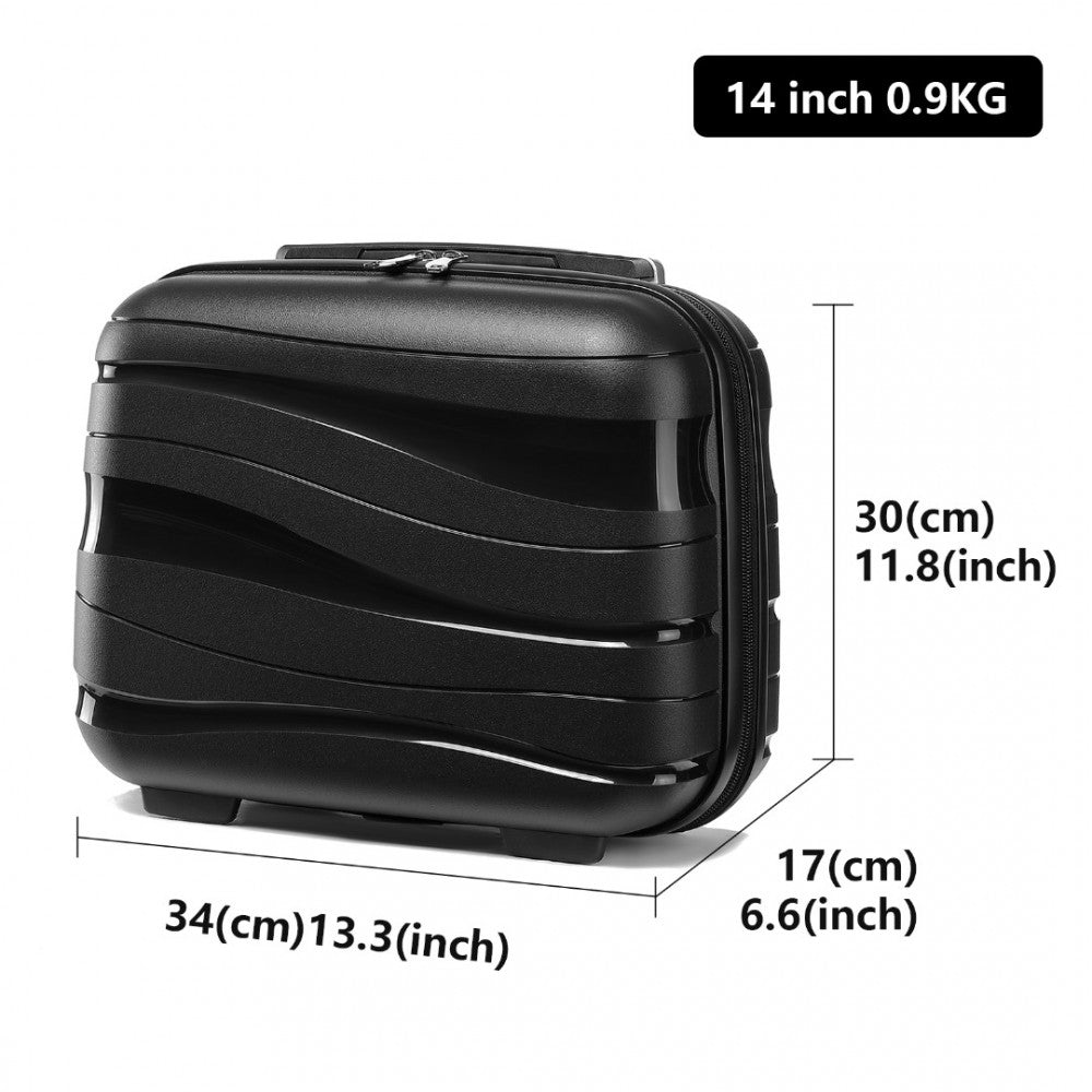 K2094L - KONO 14 INCH LIGHTWEIGHT POLYPROPYLENE HARD SHELL VANITY CASE - BLACK