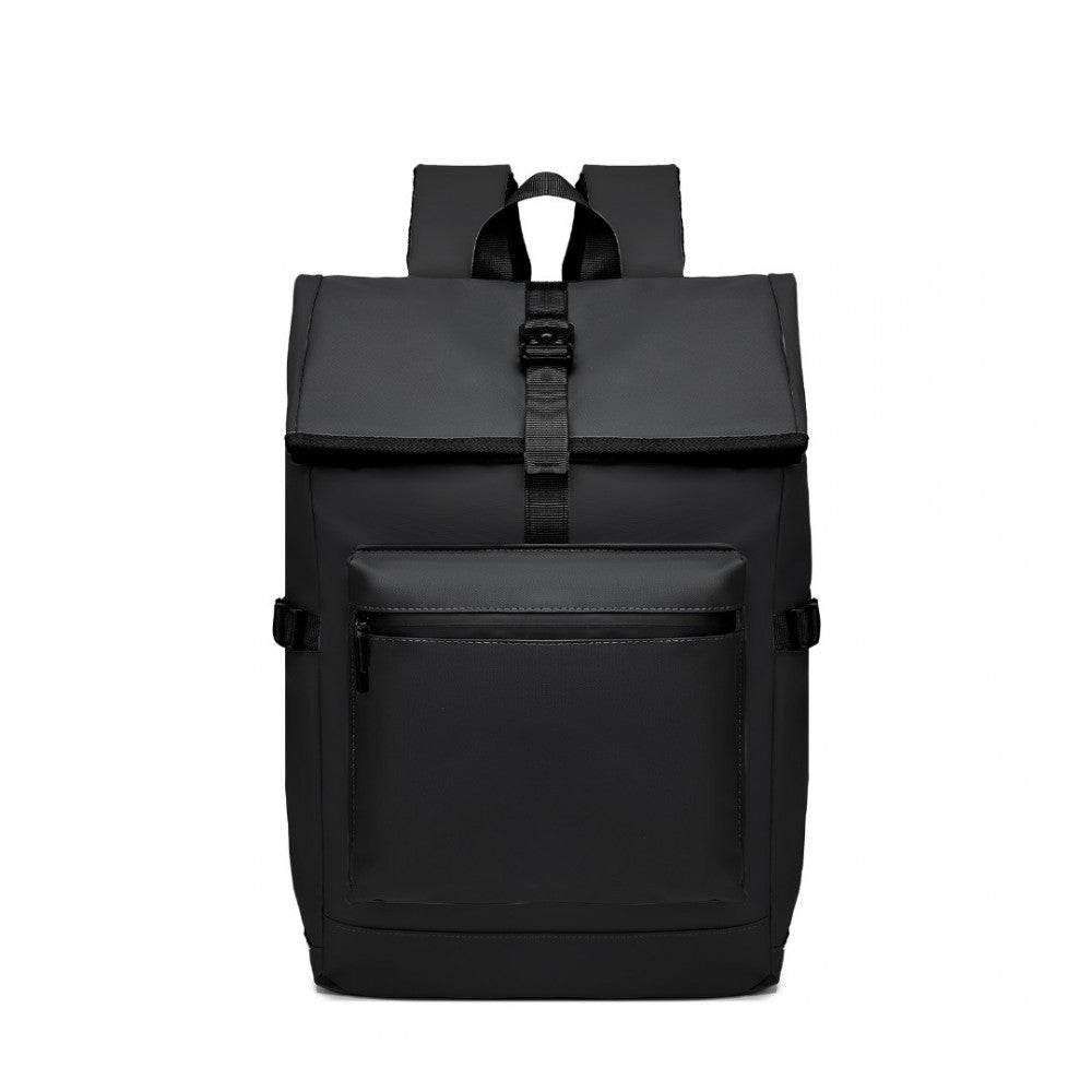 E2330 - KONO DURABLE PVC COATED WATER-RESISTANT STYLISH BACKPACK - BLACK