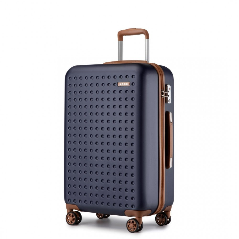 KSK2486 - KONO STYLISH ABS+PC 28 INCH POLKA DOT HARD SHELL SUITCASE WITH TSA LOCK - NAVY AND BROWN