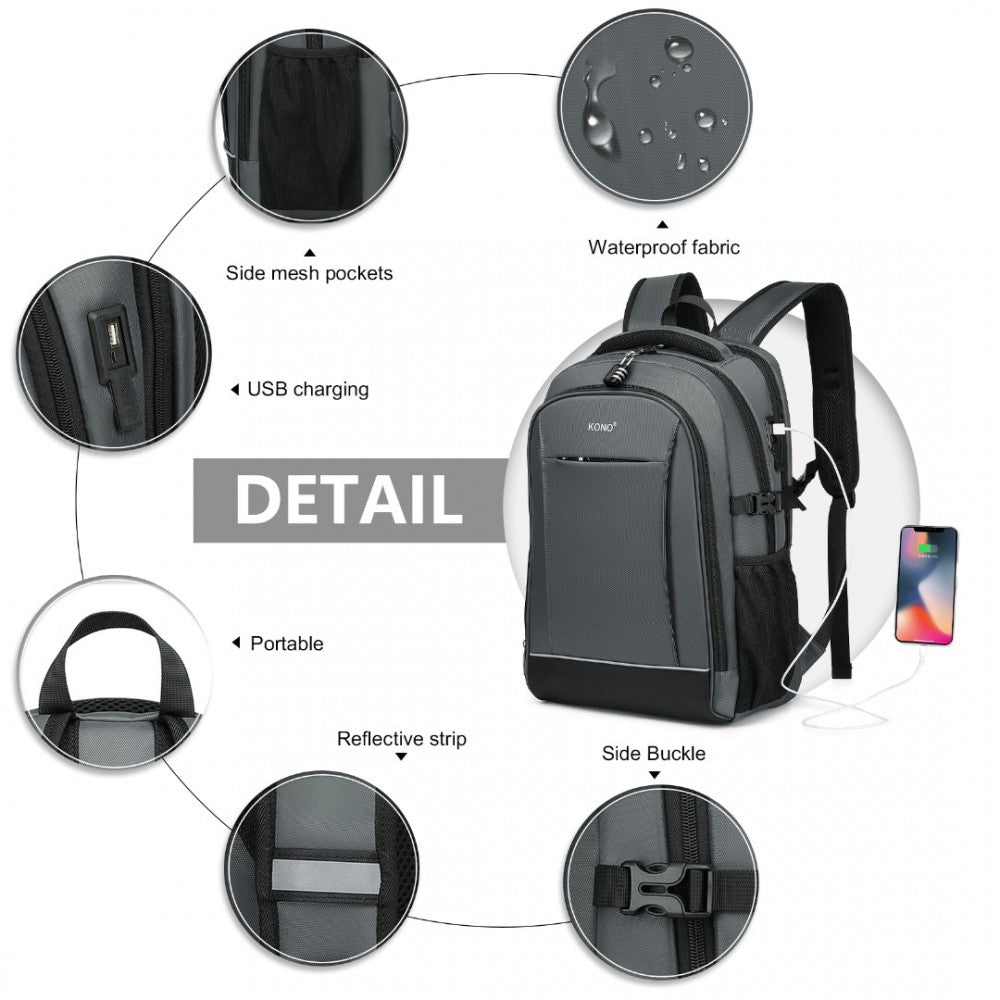 EM2130 - KONO FUNCTIONAL TRAVEL BACKPACK WITH USB CHARGING PORT - GREY