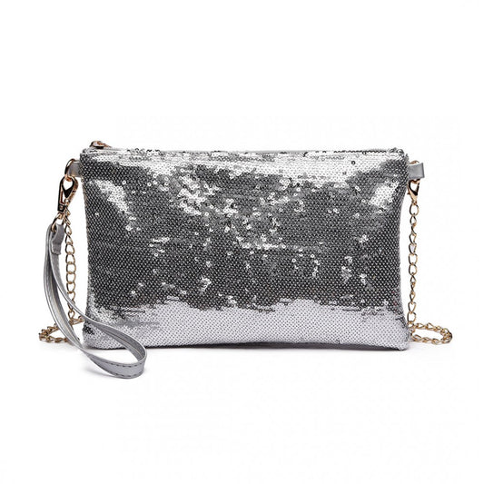 LH1765 - MISS LULU SEQUINS CLUTCH EVENING BAG - SILVER