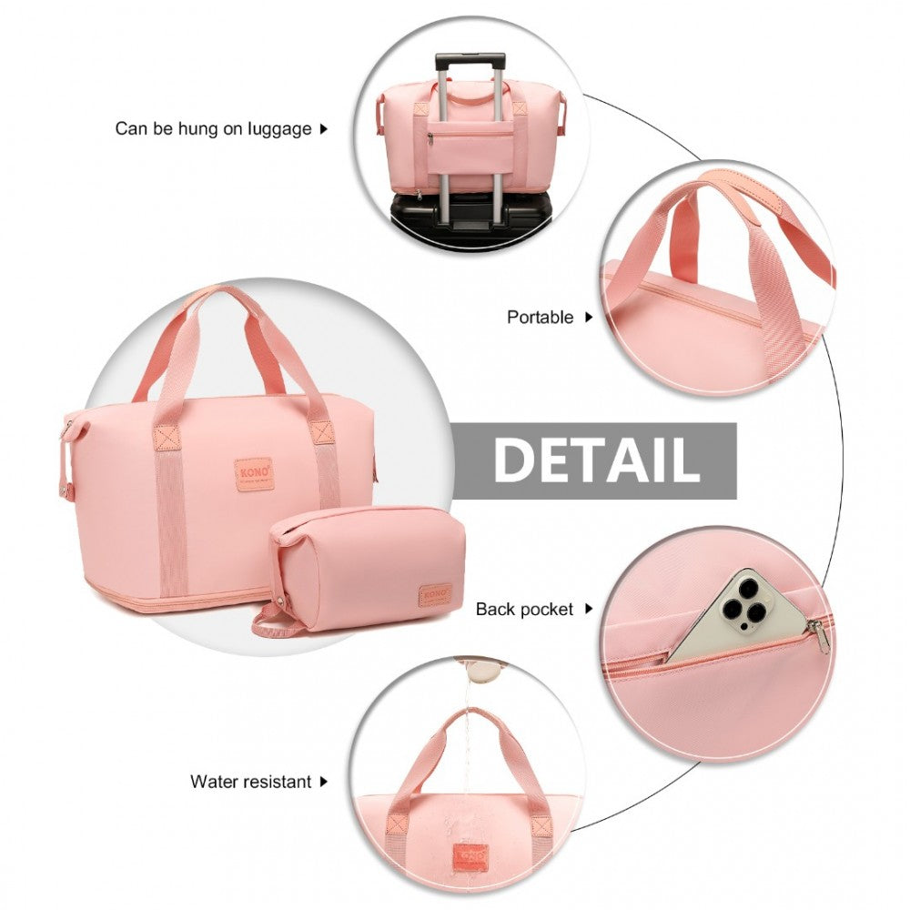 K1871-1L+EA2212 - KONO ABS 4 WHEEL SUITCASE SET WITH VANITY CASE AND WEEKEND BAG AND TOILETRY BAG - PINK