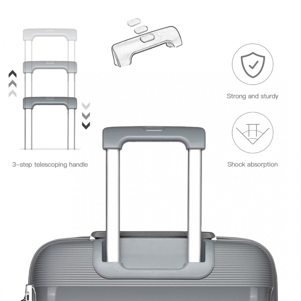 K2092L - KONO BRIGHT HARD SHELL PP SUITCASE WITH TSA LOCK AND VANITY CASE 4 PIECES SET - CLASSIC COLLECTION - GREY