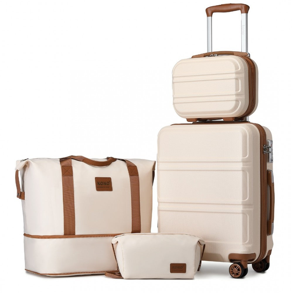 K1871-1L+EA2212 - KONO ABS 4 WHEEL SUITCASE SET WITH VANITY CASE AND WEEKEND BAG AND TOILETRY BAG - DARK BEIGE AND BROWN