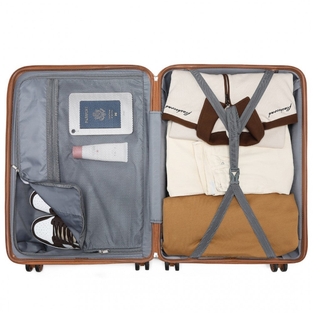 K2094L - KONO 28 INCH LIGHTWEIGHT POLYPROPYLENE HARD SHELL SUITCASE WITH TSA LOCK - GREY AND BROWN