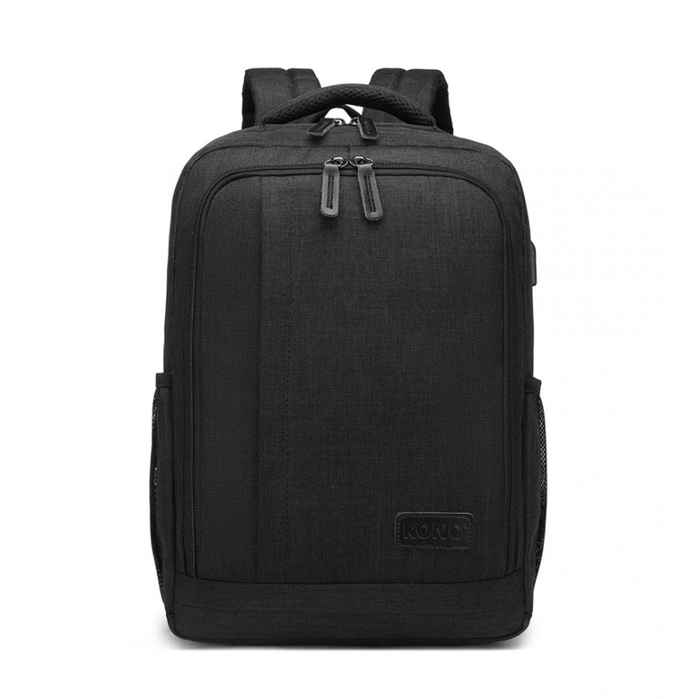 EM2111S - KONO MULTI-COMPARTMENT BACKPACK WITH USB PORT - BLACK