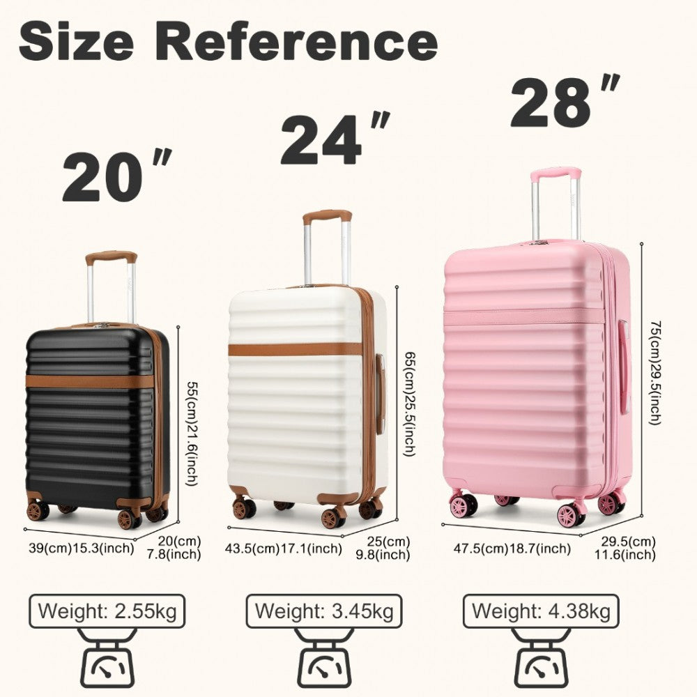 KSK2484 - KONO 3-PIECE EXPANDABLE LUGGAGE SET 20"/24"/28" DURABLE HARD SHELL ABS+PC SUITCASES WITH TSA LOCK FOR SECURE TRAVEL - PINK