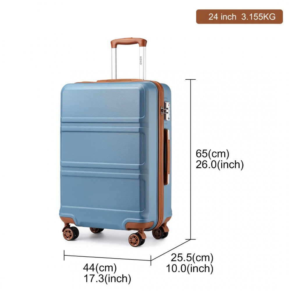 K1871-1L - KONO ABS 24 INCH SCULPTED HORIZONTAL DESIGN SUITCASE - GRAYISH BLUE AND BROWN