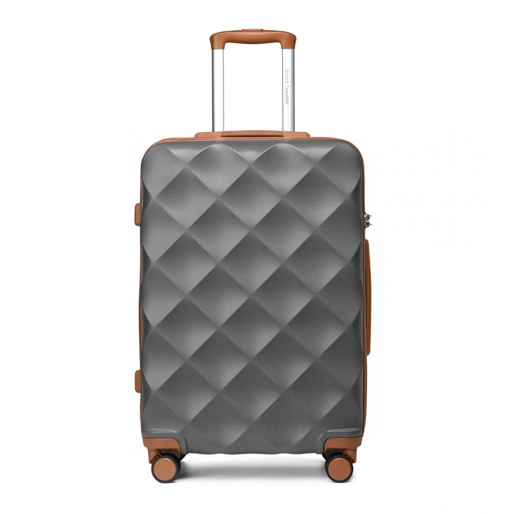 K2395L - BRITISH TRAVELLER 24 INCH ULTRALIGHT ABS AND POLYCARBONATE BUMPY DIAMOND SUITCASE WITH TSA LOCK - GREY AND BROWN  £