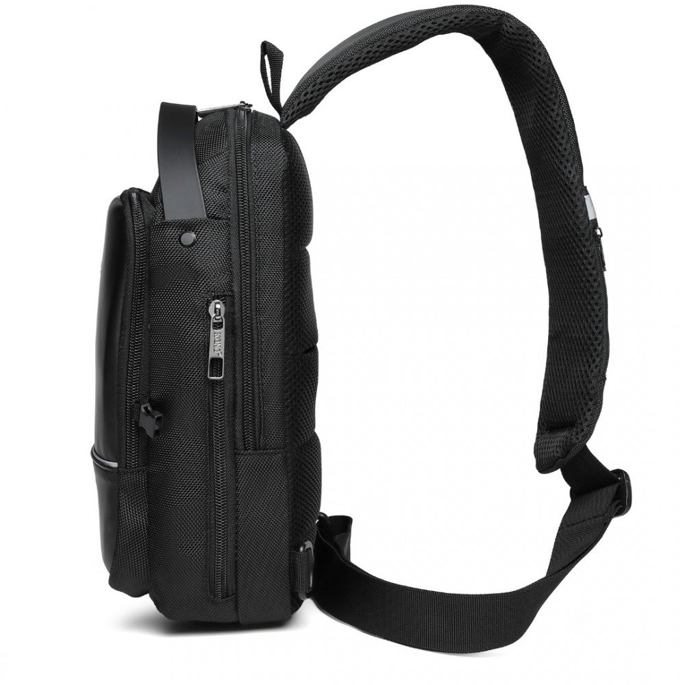 EG2403 - KONO SMART SLING CHEST BAG WITH USB CHARGING PORT LIGHTWEIGHT SINGLE STRAP CROSSBODY BACKPACK FOR DAILY USE IDEAL FOR MEN AND WOMEN - BLACK