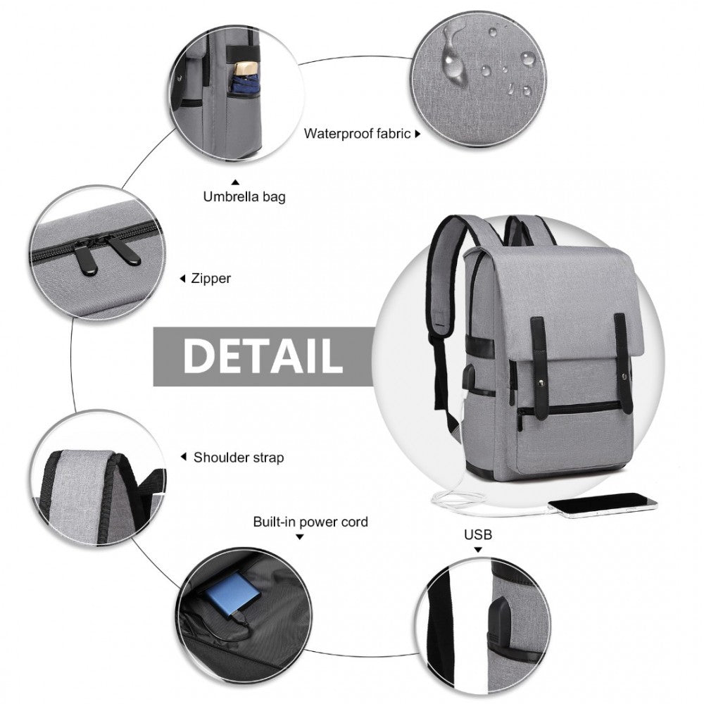 EG2032 - KONO SMART PRACTICAL BACKPACK WITH USB CHARGABLE INTERFACE - GREY