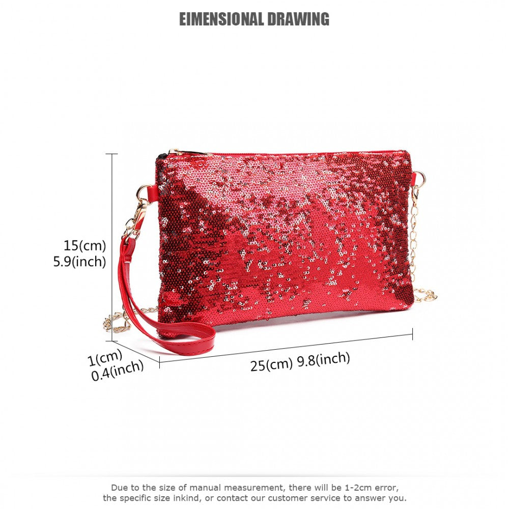 LH1765 - MISS LULU SEQUINS CLUTCH EVENING BAG - RED