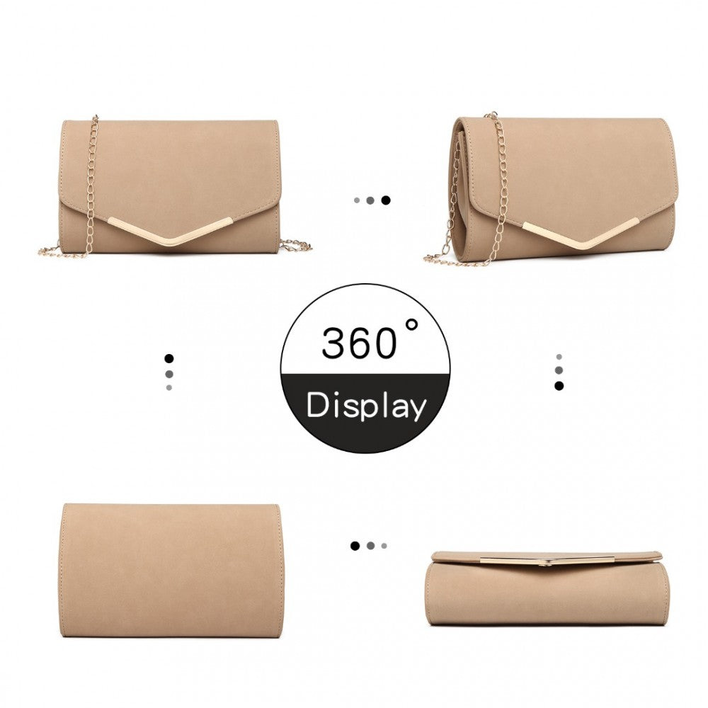 LH1756 - MISS LULU LEATHER LOOK ENVELOPE CLUTCH BAG - BEIGE